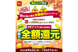 ドコモ、「秋のd払い最大全額還元キャンペーン」を東北限定で実施