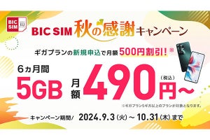 BIC SIM、iPhoneを15,000円引き／MNPで月額料金無料などのキャンペーン