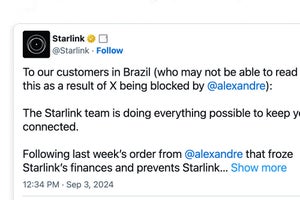 Eマスク氏のStarlinkがマスク氏のXをブロック、ブラジルのX停止命令で