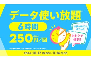 povo2.0、6時間のデータ使い放題トッピングを250円で提供 - 11月14日まで