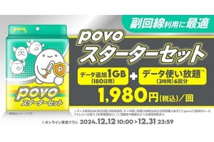 povo、サブ回線に向く「povoスターターセット」　2種類のトッピングをセット