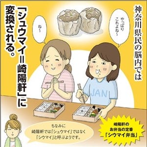 1コマ漫画 日本列島あるあるツアー 第112回 神奈川県ではシュウマイが"あの企業"に脳内変換される