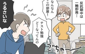 息子が大きくなりまして 第66回 【4コマ漫画】「うるさいな!!」一触即発! 次男の反抗期! でも家族が揃う食事時は…