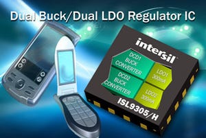 Intersil、降圧レギュレータ2系統とLDO2系統を備えた電源ICを発表