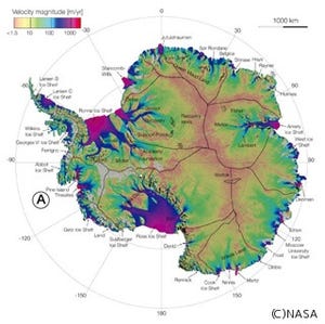 NASAなど、南極の氷の移動速度分布図を完成