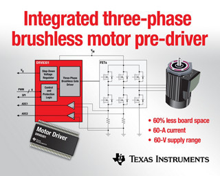 TI、3相ブラシレス・モーターのプリドライバICを発表