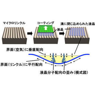 産総研、微細な溝に閉じ込めた液晶が作り出す新たな配向構造を発見