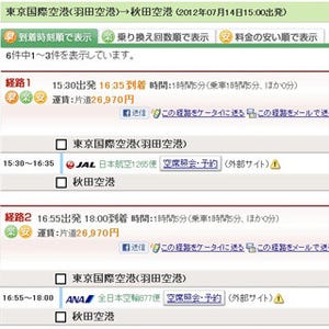 Yahoo!ロコ 路線情報の検索結果からJAL / ANAの航空券が予約可能に