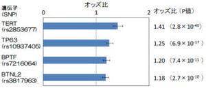 国がん研と理研、肺腺がんのかかり易さに関わる2個の新規遺伝子領域を発見