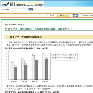 総務省、家計消費状況調査をもとに電子マネーの利用状況を発表