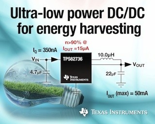 TI、スマートホームなどの環境発電向けに低消費電力の電源コンバータを発表