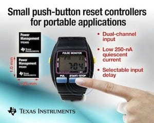 TI、携帯機器向けに2チャネルプッシュボタンリセットコントローラを発表