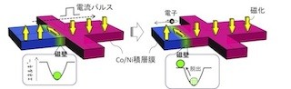 東北大、強磁性細線中の磁壁をナノ秒電流パルスにより高い確率で制御