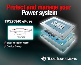 TI、双方向/高効率の18V/5A小型eFuse保護スイッチを発表