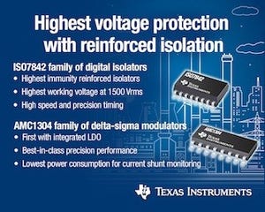 TI、高電圧機器向けにデジタルアイソレータと絶縁型データコンバータを発表