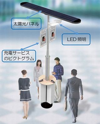 シャープ、都内にソーラー充電スタンド設置 - スマホを無料で充電可能