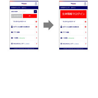 みずほ銀行、みずほダイレクトアプリ」のログインに生体情報採用
