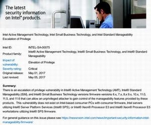 Intel、管理機能に不正アクセスできるCPUの脆弱性を修正