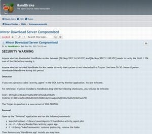 Mac向けHandBrakeにマルウェア
