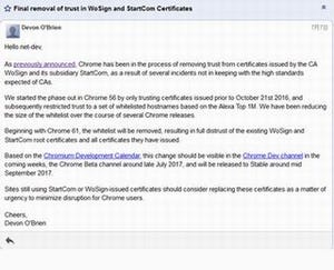 Chrome 61からWoSignの証明書は使えなくなる可能性