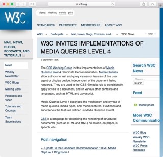 W3C CSSワーキンググプール、メディアクエリLevel4の実装呼びかけ