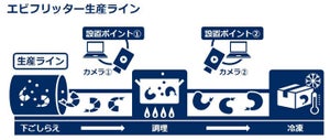 水産加工の生産ラインにおいて、AIが0.05秒で2級品を検出