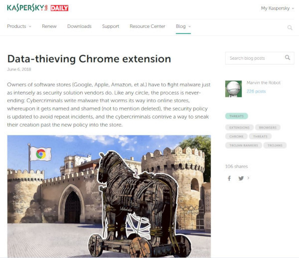 Google Playの安全性は比較的高いがChrome Web Storeはピラニアだらけ？ - データを盗むChrome拡張機能をKasperskyが報告
