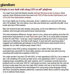 Firefox全プラットフォームでLLVM Clang利用、性能向上を確認