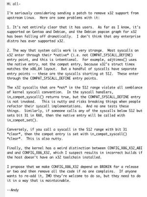 Linux、x32のサポート終了か - ト―バルス氏は賛成