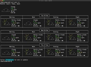 たまにはこんなコマンドの使い方「3日間天気予報とテキスト映画」