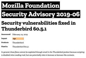 Thunderbirdに脆弱性、アップデート推奨