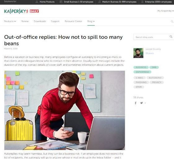 不在を伝えるメールの自動応答メッセージは情報の宝庫 - Kaspersky Official blog