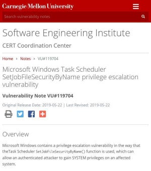 Windowsタスクスケジューラに特権昇格の脆弱性