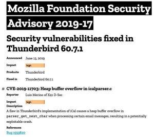 Thuderbirdに脆弱性、アップデートを