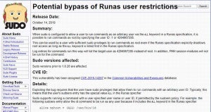 sudoコマンドに脆弱性、アップデートを