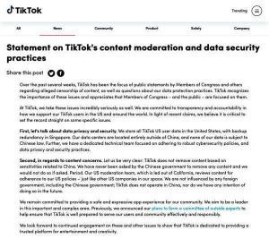 TikTok、中国政府の介入など米国政府の懸念に反論