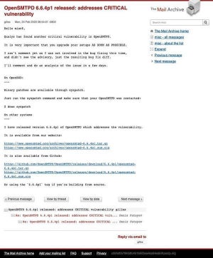 OpenSMTPDに緊急の脆弱性、すぐにアップデートを