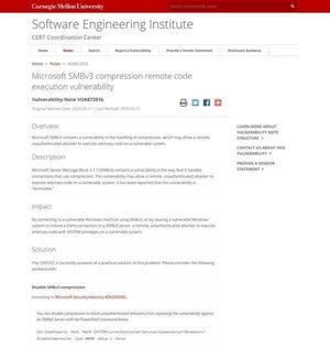 Microsoft SMBv3にリモートコード実行の緊急脆弱性、修正なし - 回避策を