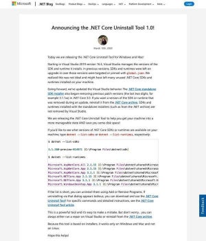 不要なSDKを削除してスッキリ、「NET Core Uninstall Tool 1.0」登場