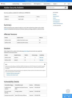 ColdFusionなどAdobeの複数製品に脆弱性、アップデートを