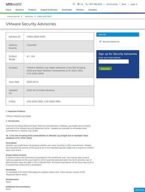 VMware vRealize Log Insightに脆弱性、アップデートを