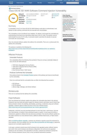 Cisco IOS XE SD-WANソフトウェアに重大な脆弱性、アップデートを