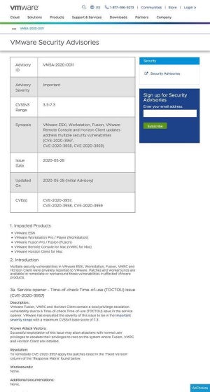 VMwareの複数のプロダクトに脆弱性、アップデートを