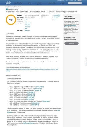 CiscoのスイッチにDoSの脆弱性、チェックとアップデートを