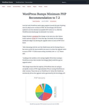 WordPress、PHPの推奨バージョンの下限を7.2に引き上げ