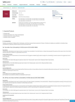 ESXiなどVMwareの複数製品に緊急の脆弱性、ただちにアップデートを