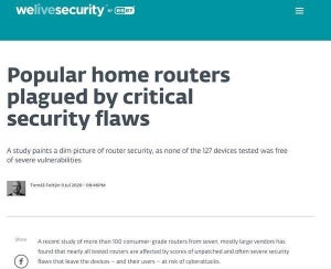 ほとんどの家庭用ルータがセキュリティ上の危険にさらされている