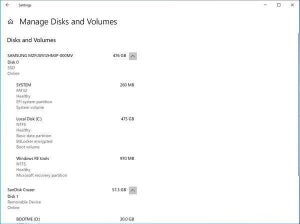 Microsoft、Windows 10の設定アプリに「ディスクとボリュームの管理」追加
