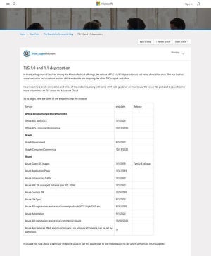 Microsoft、TLS 1.0/1.1廃止日一覧を公開