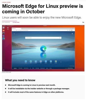 Linux版のMicrosoft Edge、10月にプレビュー版が登場か